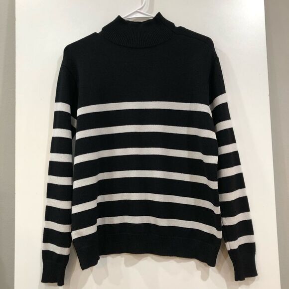 Sweater, Pullover Mock, Black/Ivory Tan, Size L - Picture 6 of 9